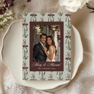 Cartão De Festividades Foto de Recém-Casados com Padrão de Arco de Raminh