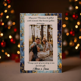 Cartão De Festividades Foto de retrato em xadrez azul neve Natal Feriado