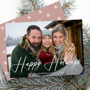 Cartão De Festividades Foto de Rosa Dusty de Script de Assinatura Moderna