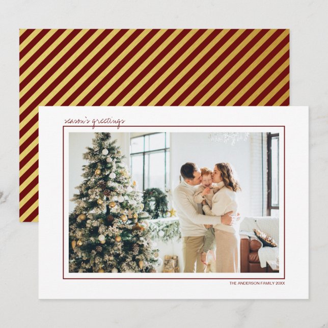 Cartão De Festividades Foto de Saudações da Estação de Stripes Vermelhas  (Frente/Verso)