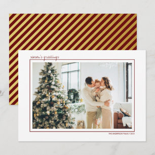 Cartão De Festividades Foto de Saudações da Estação de Stripes Vermelhas 