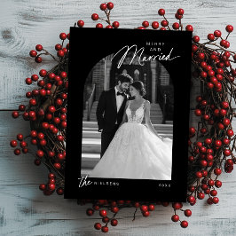 Cartão De Festividades Foto de Script Casado com Feliz Branca Simples Pre