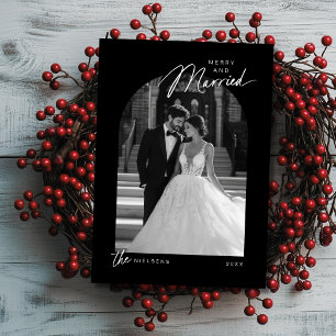 Cartão De Festividades Foto de Script Casado com Feliz Branca Simples Pre