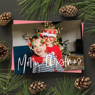 Cartão De Festividades Foto de Script de Caligrafia Branca Moderna Funky