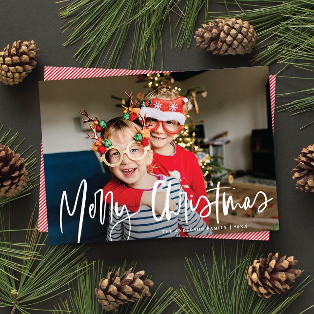 Cartão De Festividades Foto de Script de Caligrafia Branca Moderna Funky (Criador carregado)