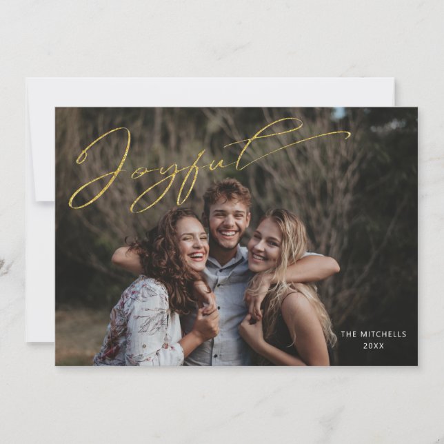 Cartão De Festividades Foto de Script de Caligrafia Dourada moderna (Frente)