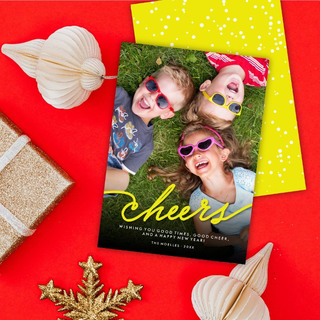 Cartão De Festividades Foto de Script de Caligrafia Simples Neon Yellow C (Criador carregado)