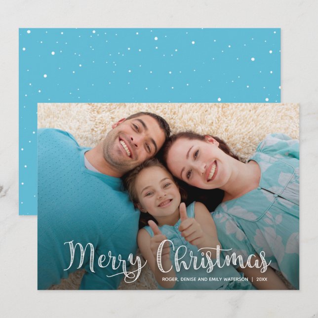 Cartão De Festividades Foto de Script de Natal de na moda Feliz (Frente/Verso)