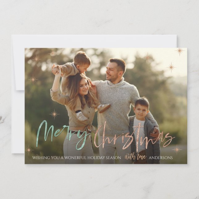 Cartão De Festividades Foto de Script Glitter de Feliz Natal Elegante (Frente)