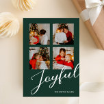 Cartão De Festividades Foto de Script Verde Minimalista Moderno e Justo<br><div class="desc">Cartão de Férias de 4 Foto,  Manuscrito Verde Minimalista Moderno e Feliz. Envie cartões de natal personalizáveis e personalizados a amigos,  colegas e familiares em cartões de estilo simples,  chic,  elegantes e modernos de design fotofestivo,  minimalista natural! Abaixo,  a caligrafia apresenta sua mensagem de saudação personalizada na tipografia moderna.</div>