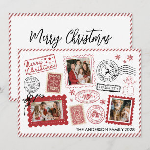 Cartão De Festividades Foto de selo postal vintage burgundy no Natal