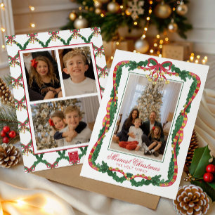 Cartão De Festividades Foto de Sininhos de Natal em Aquarela Vermelho e V