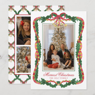 Cartão De Festividades Foto de Sininhos de Natal em Aquarela Vermelho e V