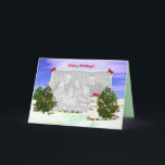 Cartão De Festividades Foto de Snowman e Árvores de Natal<br><div class="desc">Uma cartões de natal para uma foto com meu trabalho de arte de computador de um boneco de neve decorando suas árvores de Natal. O texto diz: "Felizes Feriados!</div>