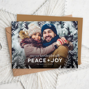 Cartão De Festividades Foto de Sobreposição Botânica de Paz e Joy
