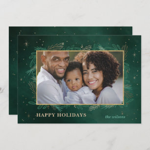 Cartão De Festividades Foto de Sparkle Botânica Dourada Verde