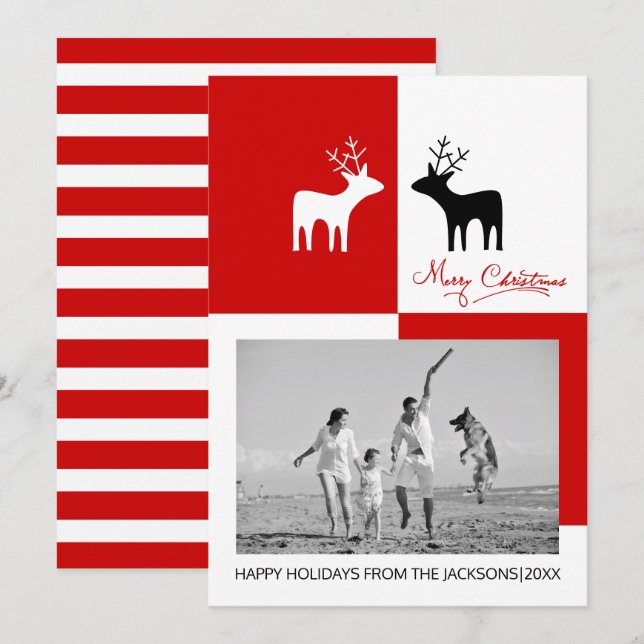 Cartão De Festividades Foto de veado da caligrafia de Natal Vermelho, bra (Frente/Verso)