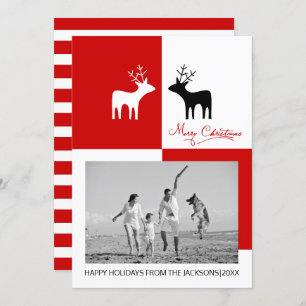 Cartão De Festividades Foto de veado da caligrafia de Natal Vermelho, bra