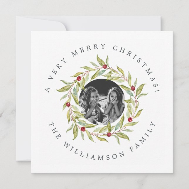 Cartão De Festividades Foto de Wreath Berries, Verdade do Natal Moderno (Frente)