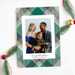 Cartão De Festividades Foto de Xadrez Personalizada de Natal Feliz Elegan