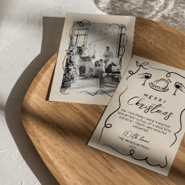 Cartão De Festividades Foto Desenhada de Mão Negra Retro Feliz Natal