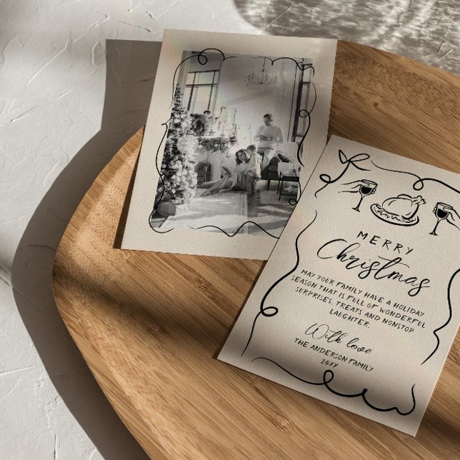 Cartão De Festividades Foto Desenhada de Mão Negra Retro Feliz Natal (Criador carregado)