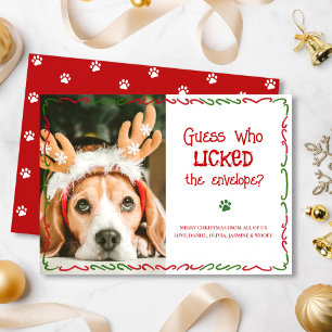 Cartão De Festividades Foto Divertida de Natal de Pet que Lambeu Envelope