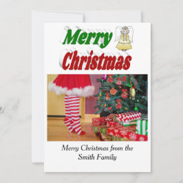 Cartão De Festividades Foto do Anjo Feliz de Natal - tipografia verde ver