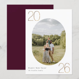 Cartão De Festividades Foto do Ano Novo Dourado 2026