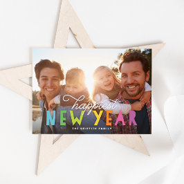 Cartão De Festividades Foto do Ano Novo Mais Feliz e Colorida