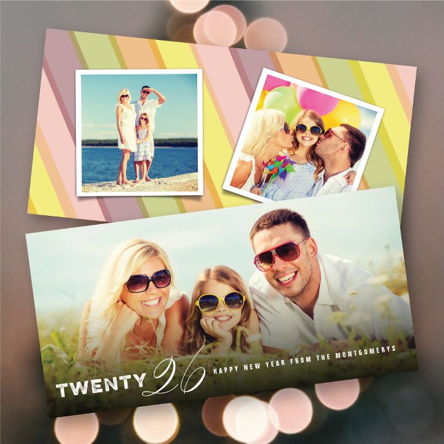 Cartão De Festividades Foto do Ano Novo Simples Moderno do Mix Typografia (Mix Typography 2026 Simple Modern New Year Photo Holiday Card @ fat_fa_tin)