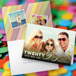 Cartão De Festividades Foto do Ano Novo Simples Moderno do Mix Typografia