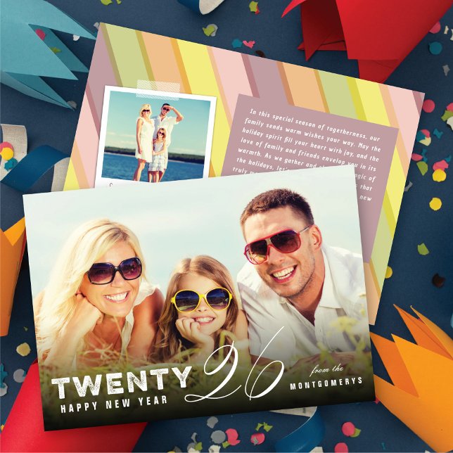 Cartão De Festividades Foto do Ano Novo Simples Moderno do Mix Typografia (Mix Typography 2026 Simple Modern New Year Photo Holiday Card @ fat_fa_tin)