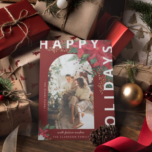 Cartão De Festividades Foto do Arch Moderno Poinsietta Natal Floral (Criador carregado)