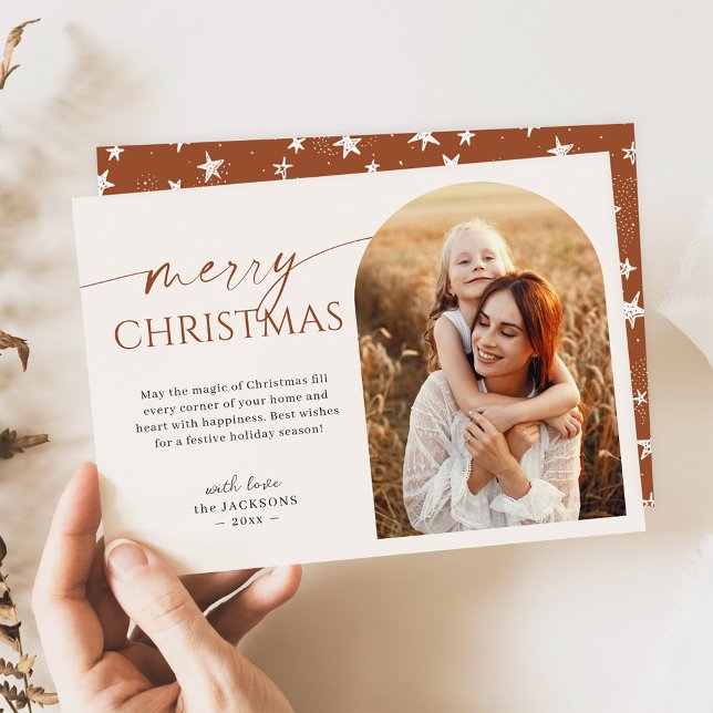 Cartão De Festividades Foto do Arch Moderno Terracotta Feliz Natal (Criador carregado)