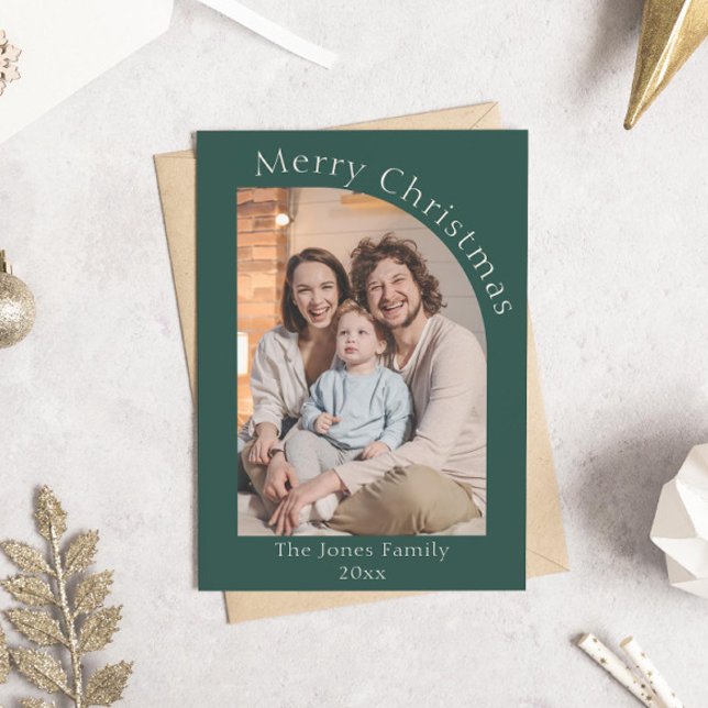 Cartão De Festividades Foto do Arch Moderno Verde Natal (modern boho green arch photo christmas holiday card)