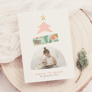 Cartão De Festividades Foto do Arco da Árvore de Natal, cor-de-rosa e Abs
