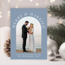 Cartão De Festividades Foto do arco de Feliz casado Dusty Blue Christmas