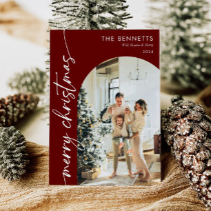 Cartão De Festividades Foto do Arco de Natal Merry Red Boho Moderno