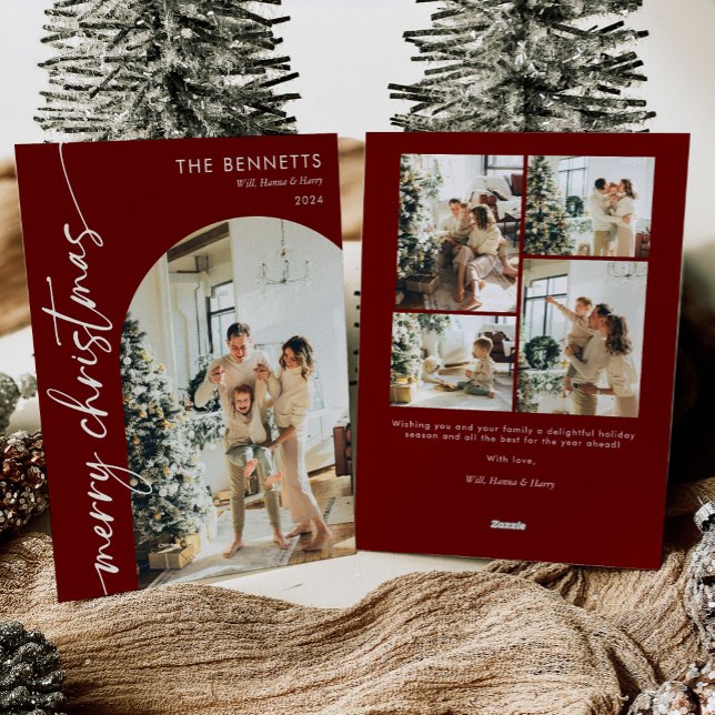 Cartão De Festividades Foto do Arco de Natal Merry Red Script (Criador carregado)