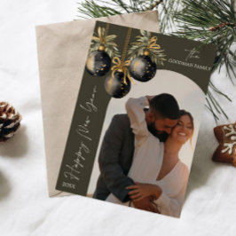 Cartão De Festividades Foto do Arco de Ornamentos Pretos Dourados Elegant