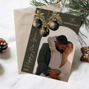 Cartão De Festividades Foto do Arco de Ornamentos Pretos Dourados Elegant