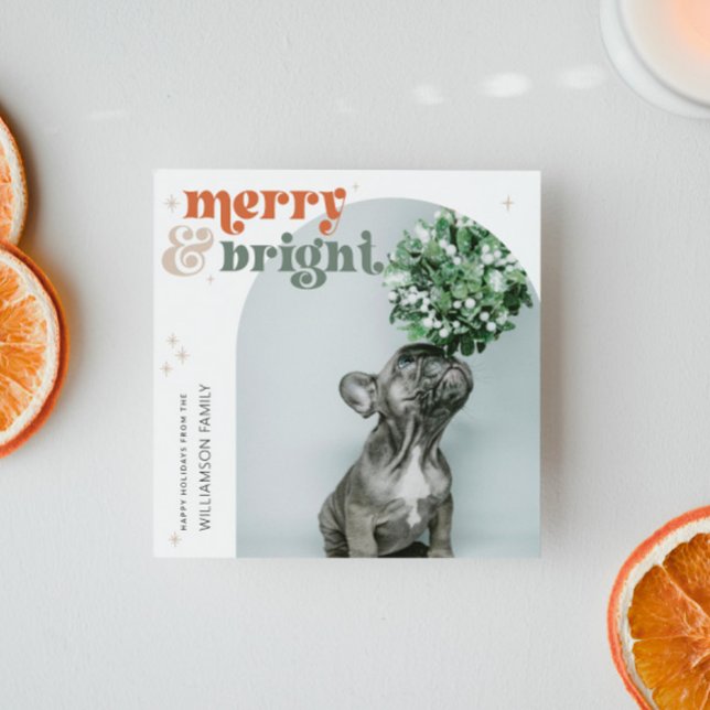 Cartão De Festividades Foto do Arco do Groovy Retro (Retro Arch Photo Square Holiday Card)