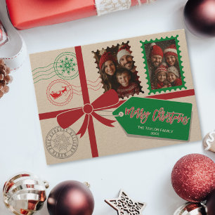 Cartão De Festividades Foto do Arco Kraft Red Green Gift Feliz Natal