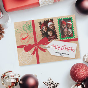 Cartão De Festividades Foto do Arco Kraft Red Green Gift Feliz Natal