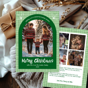 Cartão De Festividades Foto do Arco Personalizado Verde do Natal Gingham