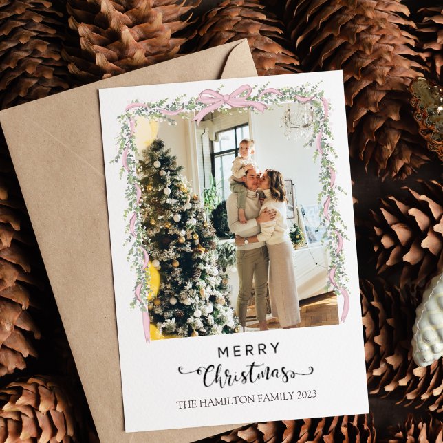 Cartão De Festividades Foto do Arco Rosa de Script Feliz de Natal (Criador carregado)