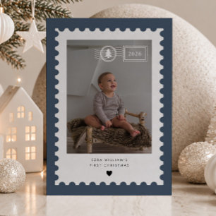 Cartão De Festividades Foto do Bebê no Primeiro Natal com Selo Naval