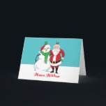 Cartão De Festividades Foto do boneco de neve do papai noel<br><div class="desc">Todos sorri! É Papai Noel e seu boneco de neve favorito do Natal que levantam para uma foto do feriado. Trave este par gelado do xmas que puxa sua mordaça das orelhas do coelho em t-shirt,  em presentes e em mais.</div>