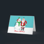 Cartão De Festividades Foto do boneco de neve do papai noel<br><div class="desc">Todos sorri! É Papai Noel e seu boneco de neve favorito do Natal que levantam para uma foto do feriado. Trave este par gelado do xmas que puxa sua mordaça das orelhas do coelho em t-shirt,  em presentes e em mais.</div>